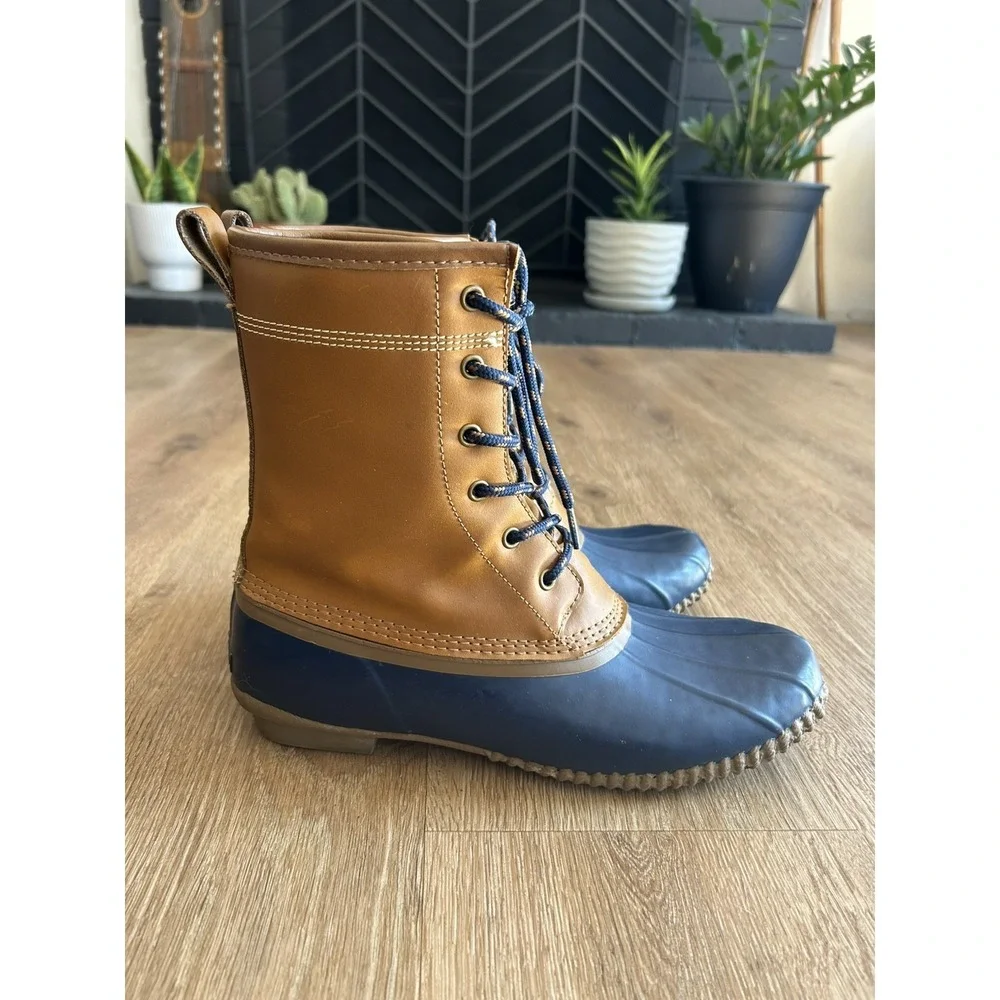 Lands' End Insulated Flannel Lined Duck Boots Brown Blue Size 9B